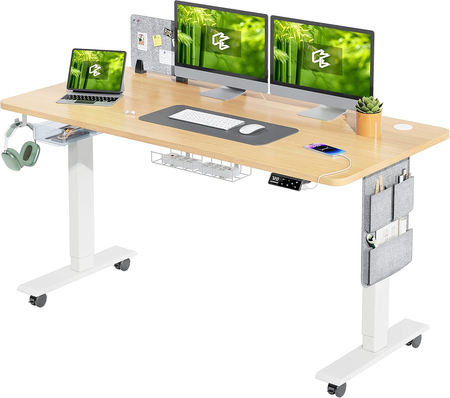 Height Adjustable Desk 140x70 cm with Wheels